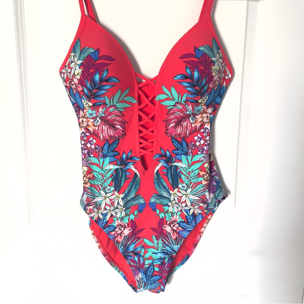 Kenneth Cole Tropical Floral One Piece Swimsuit Medium